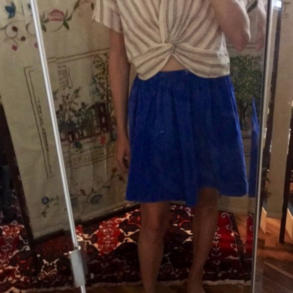 Blue leather skirt